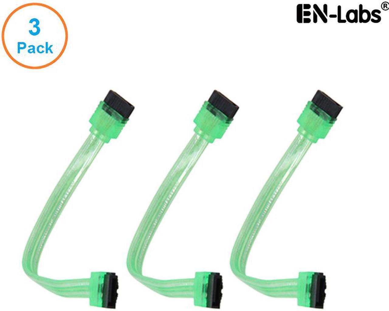 EnLabs 3PKSATAIII6GN 3 Pack SATA 3.0 6Gbps Straight HDD SDD Data Cable w/ Locking Latch - UV Green - 6 inch