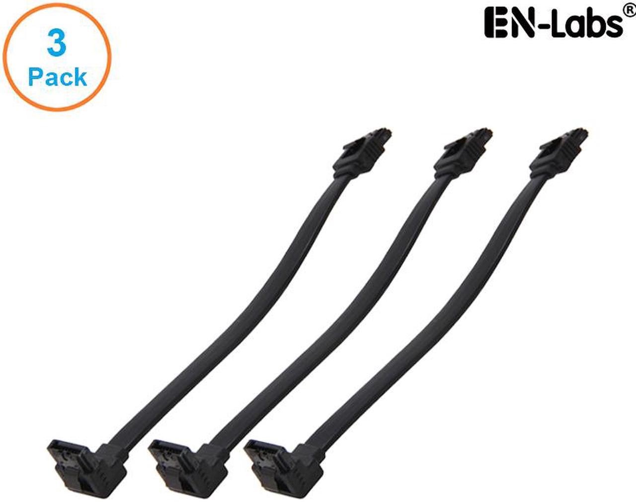 EnLabs 3PKSATAIII6BKA 3 Pack SATA 3.0 6Gbps Straight to 90 Degree Right-Angle HDD SDD Data Cable w/ Locking Latch - Black - 6 inch