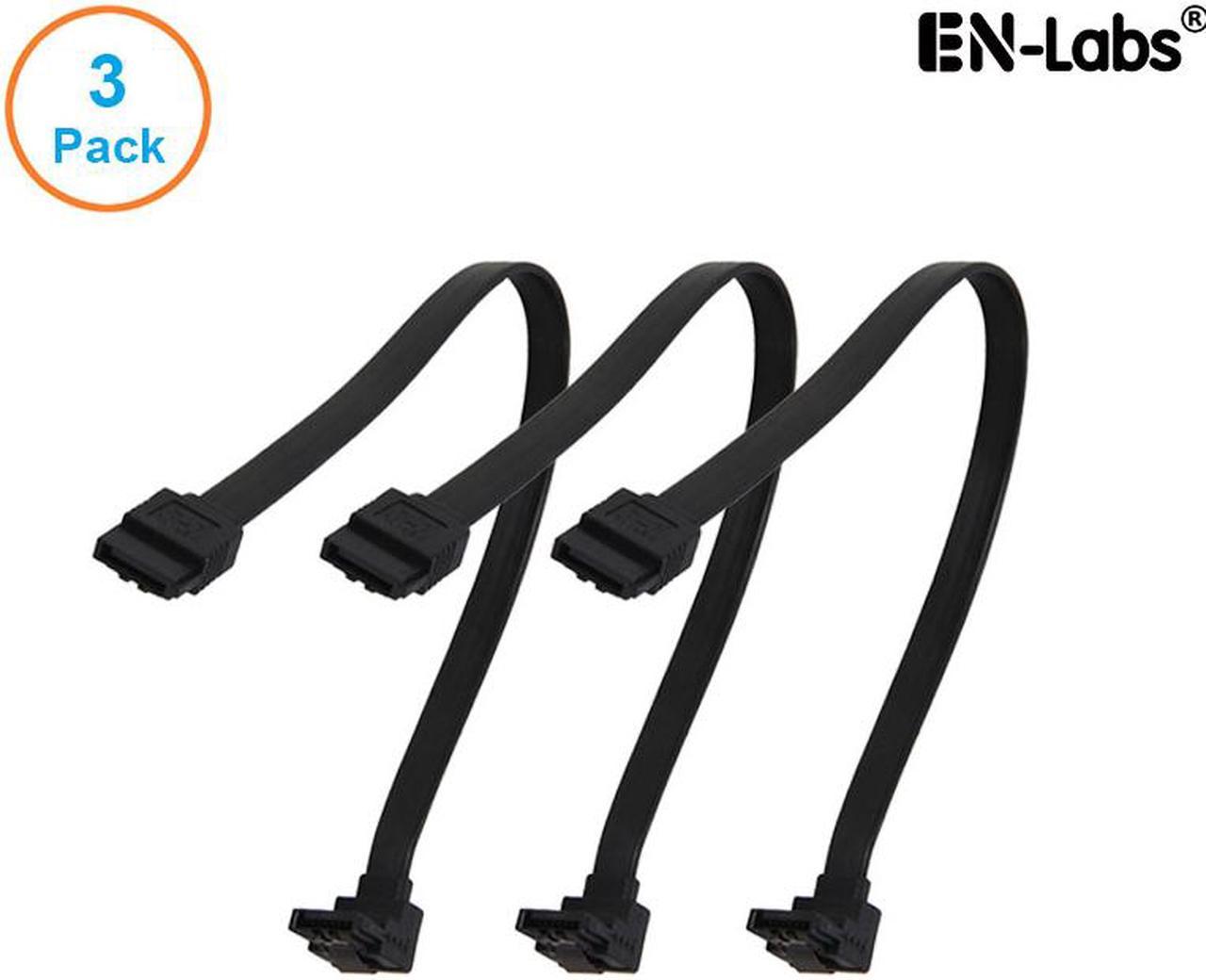 EnLabs 3PKSATAIII10BKA 3 Pack SATA 3.0 6Gbps Straight to 90 Degree Right-Angle HDD SDD Data Cable w/ Locking Latch - Black - 10 inch