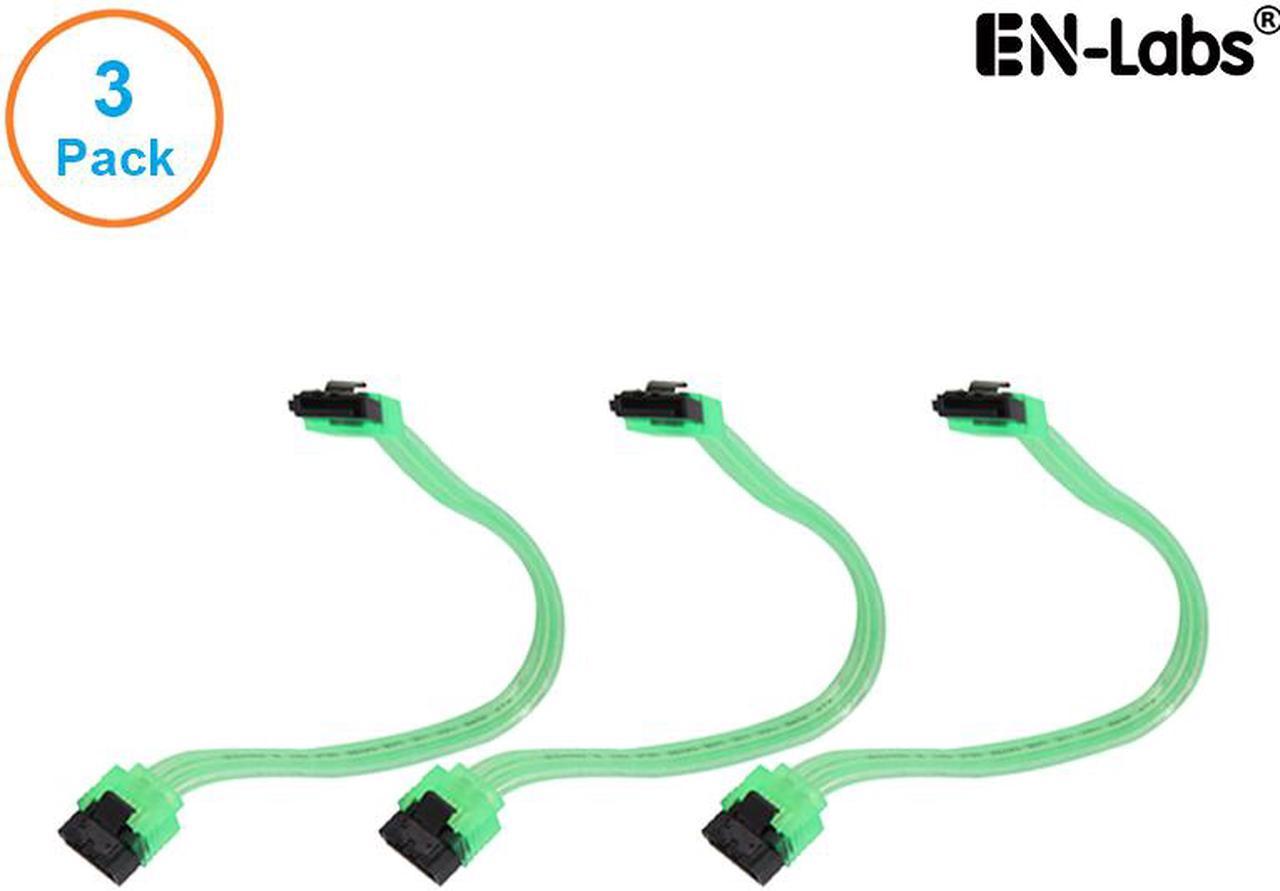 EnLabs 3PKSATAIII10GN 3 Pack SATA 3.0 6Gbps Straight HDD SDD Data Cable w/ Locking Latch - UV Green - 10 inch