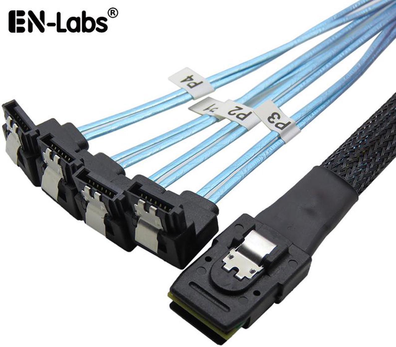 EnLabs SFF80874SATA50CM90  Internal Mini SAS to 4 x Right Angle SATA Cable (SFF-8087 to SATA Forward Breakout),Mini SAS Host/Controller to 4 SATA Target/Backplane-1.64ft