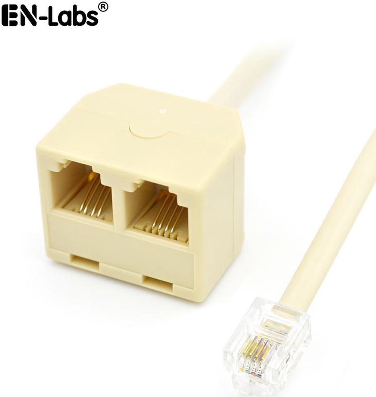 EnLabs  6P4CSPL1X2 RJ11 Male to Female 6P4C 2 Way Outlet Telephone Jack Line Splitter Adapter Converter Cable -  Beige