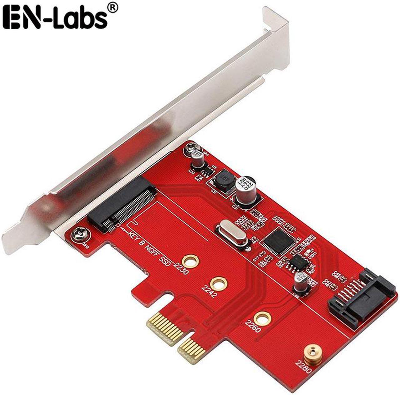 EnLabs PCIe X1 to M.2(NGFF) + SATA 6G (HDD/SSD) with Standard Profile Bracket,ASM1061 Chipset PCI-Express to B Key M.2 SATA SSD 2280 2260 2242 2230 w/ SATA III Port