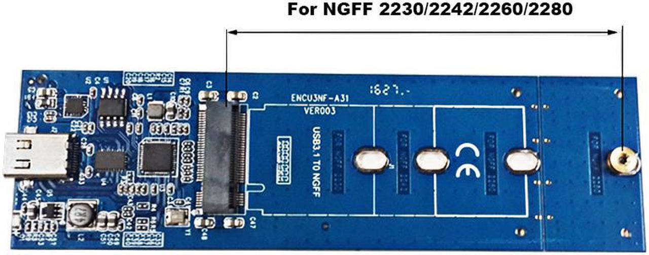 Alt view image 5 of 7 - EnLabs USB 3.1 5Gbps Type-C  to M.2 NGFF (SATA) SSD Adapter Converter Enclosure for Socket 2 B/B+M Key NGFF - SATA-Bus 2280 2260 2242 2230 M.2 (NGFF) to USB-C - Black Aluminum Housing