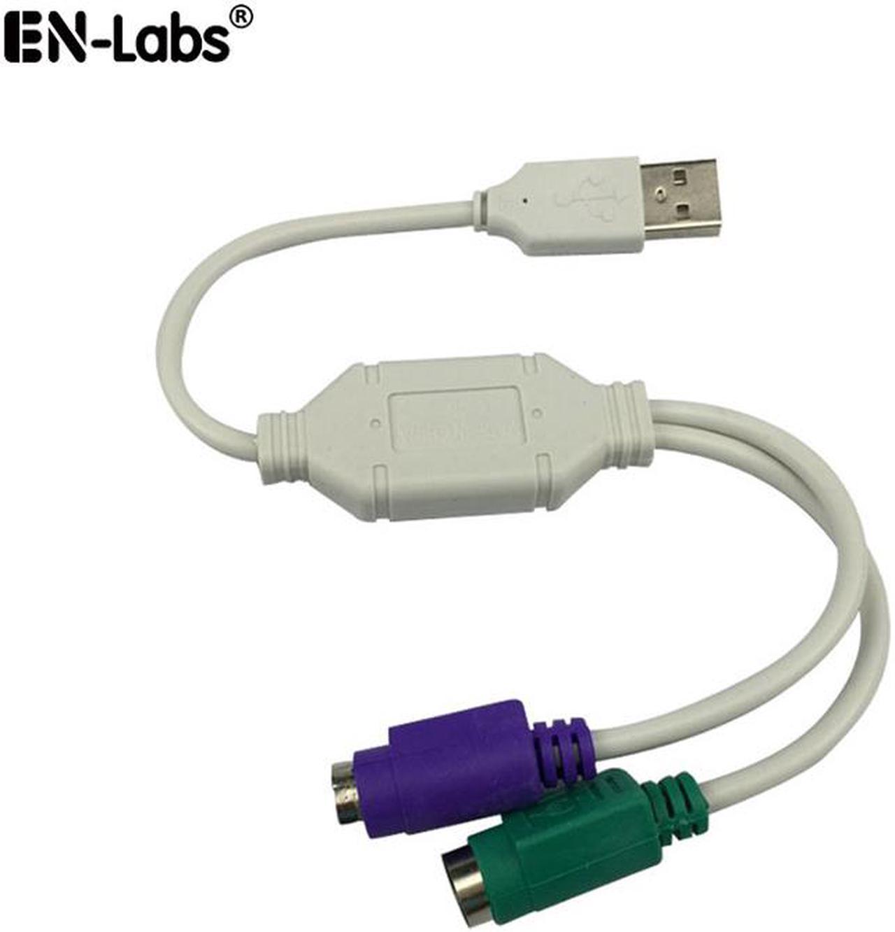 EnLabs ADUSB2PS2 USB To PS/2  (Dual PS/2) Adapter Cable Cord - USB to PS2 Converter Adapter for Keyboard Mouse -Beige - 1ft