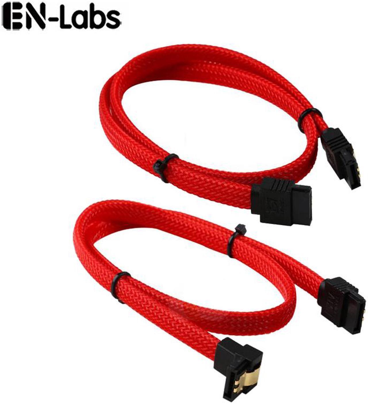 Enlabs PRSATA50CM2PKRD Lot of 2 Sleeved SATA III 6Gbps Data Cable w/ Locking Latch - 1x Straight and 1x 90 Degree Angle Cable - 1.64ft - Red(2pcs/Pack)