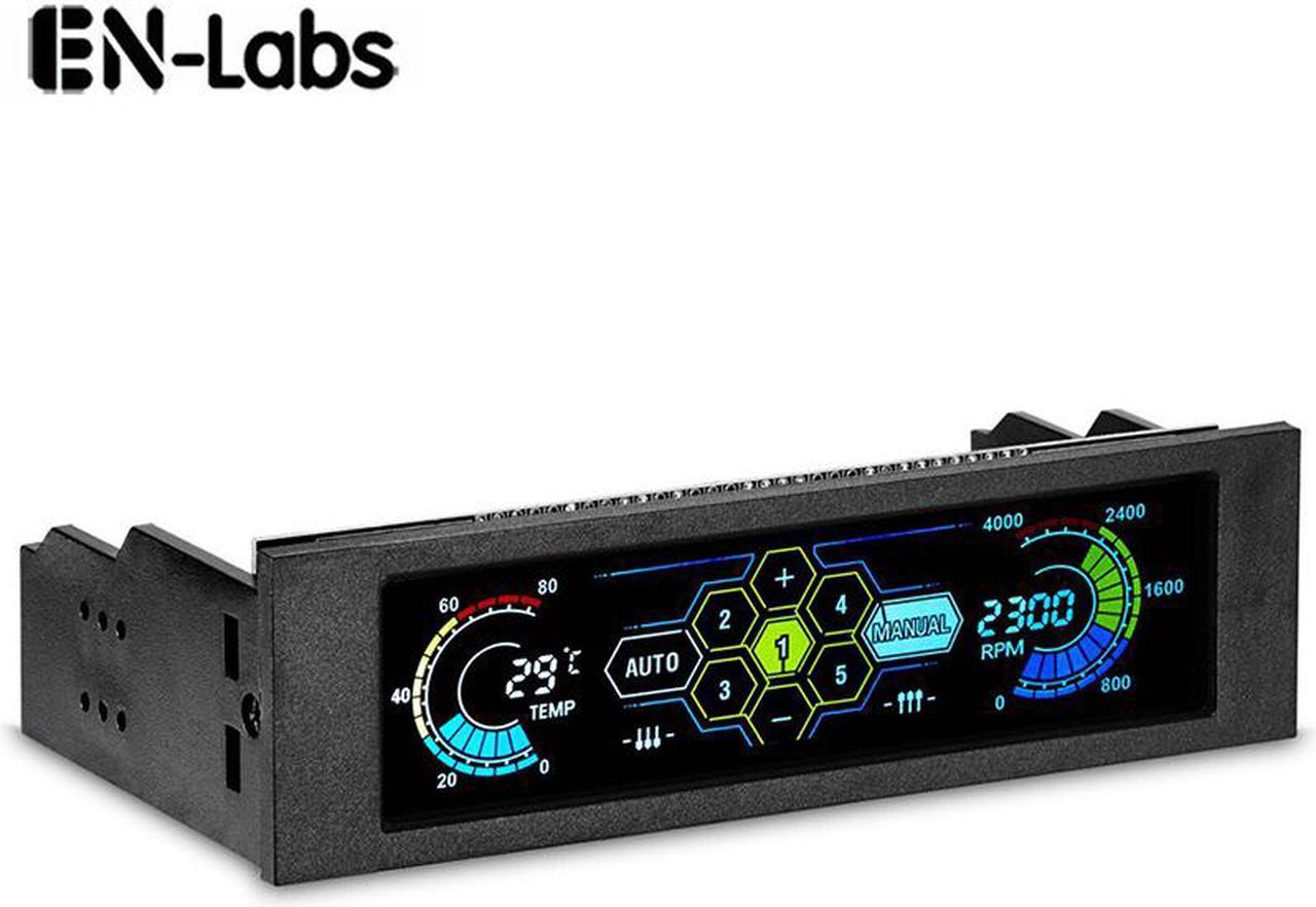 EnLabs 525FPFANCON5D 5.25” Touchscreen LCD 5 Way Fan Speed Controller-PC Computer Cooling Temperature Controller Front Pane w/ Temperature Monitor, RPM Display,Speed Control and Fan Fail Alarm Feature