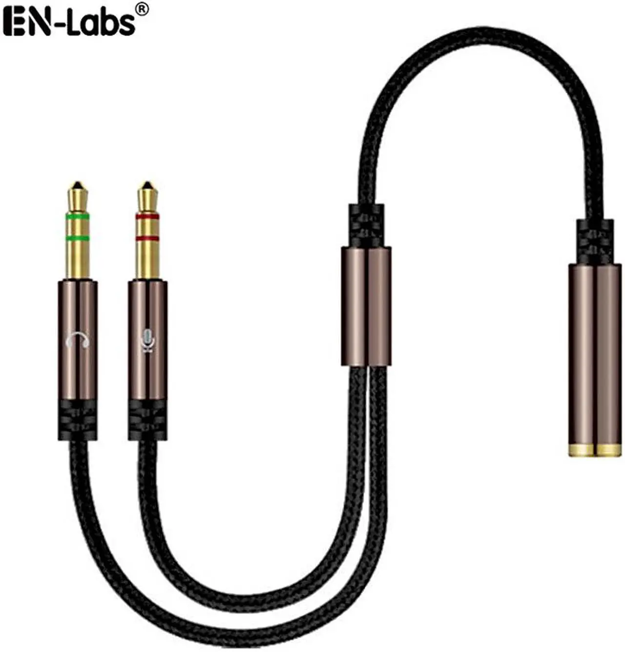 Main image of EnLabs Headphone Splitter for Computer Nylon-Braided 3.5mm Female to 2 Dual 3.5mm Male Mic Audio Y Splitter Cable - Smartphone 4-Pole Headset to PC 3 Position Audio & Microphone Adapter(1FT Coffee)
