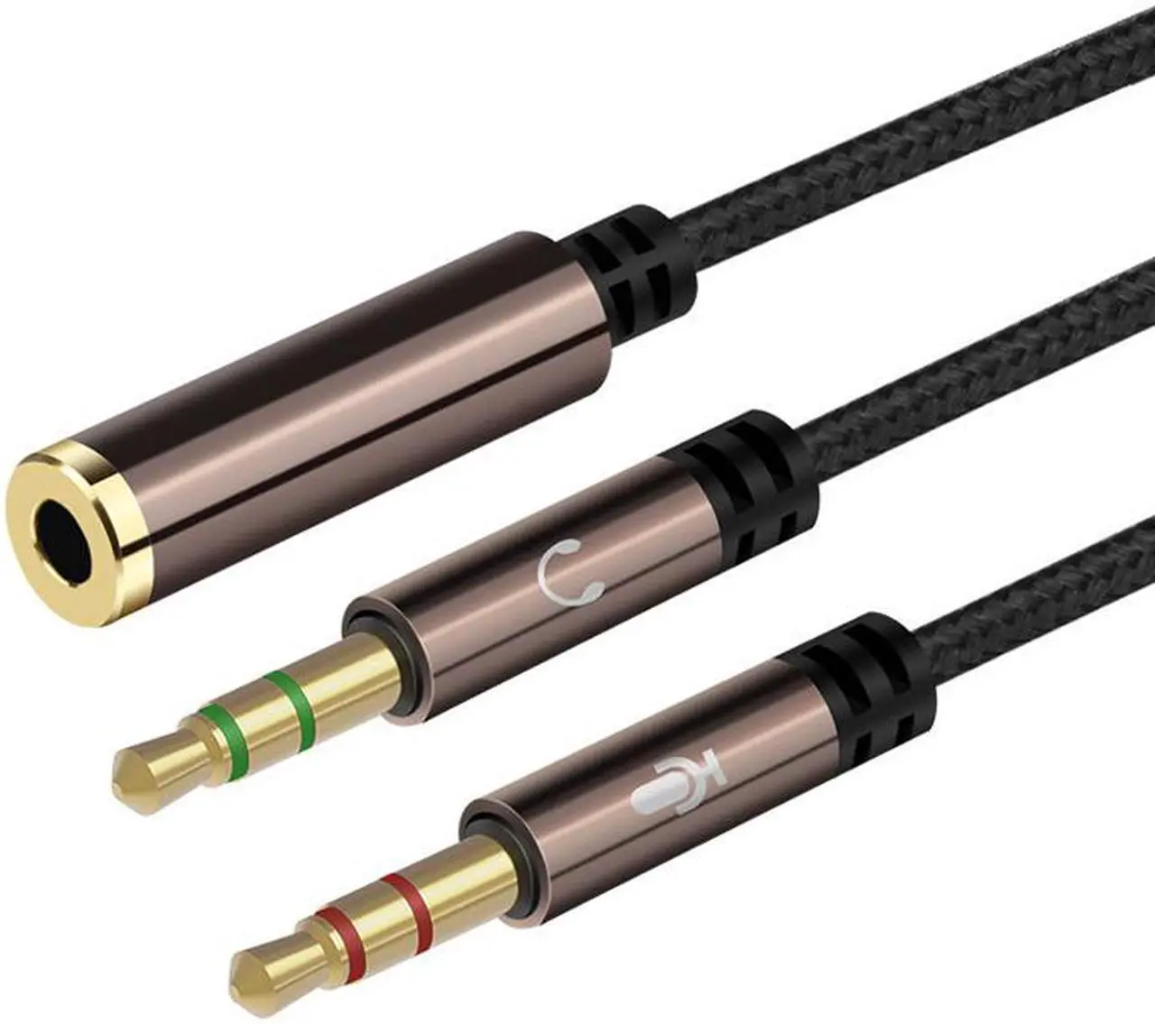 Alt view image 4 of 6 - EnLabs Headphone Splitter for Computer Nylon-Braided 3.5mm Female to 2 Dual 3.5mm Male Mic Audio Y Splitter Cable - Smartphone 4-Pole Headset to PC 3 Position Audio & Microphone Adapter(1FT Coffee)