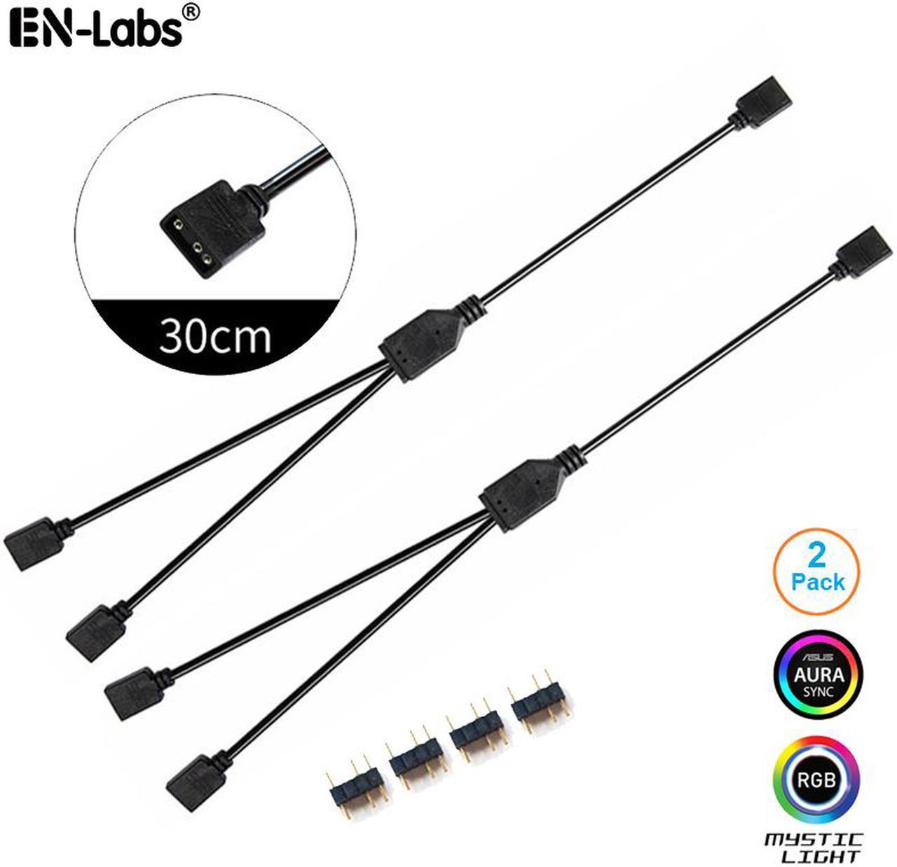 Enlabs 2 Pack 5V 3-Pin RGB 2-Way Female to x Female RBW LED Strip Splitter Cable,2 Port AURA RGB Lighting Hub w/ Gender Changer Adapter - 1 Foot