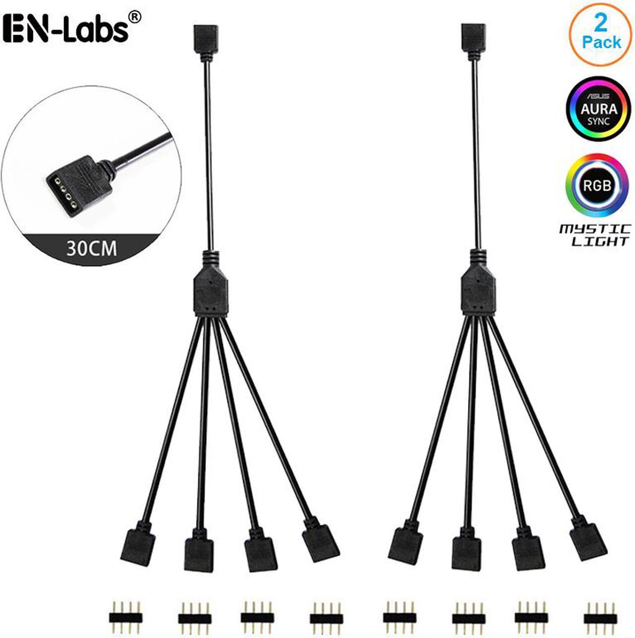 Enlabs 12V 4-Pin RGB 4-Way Female to x Female RBW LED Strip Splitter Cable,4 Port AURA RGB Lighting Hub w/ Gender Changer Adapter - 1 Foot