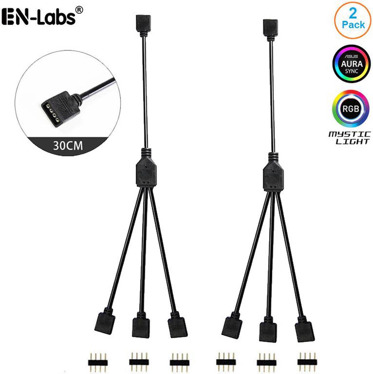 Enlabs 12V 4-Pin RGB 3-Way Female to x Female RBW LED Strip Splitter Cable,3 Port AURA RGB Lighting Hub w/ Gender Changer Adapter - 1 Foot