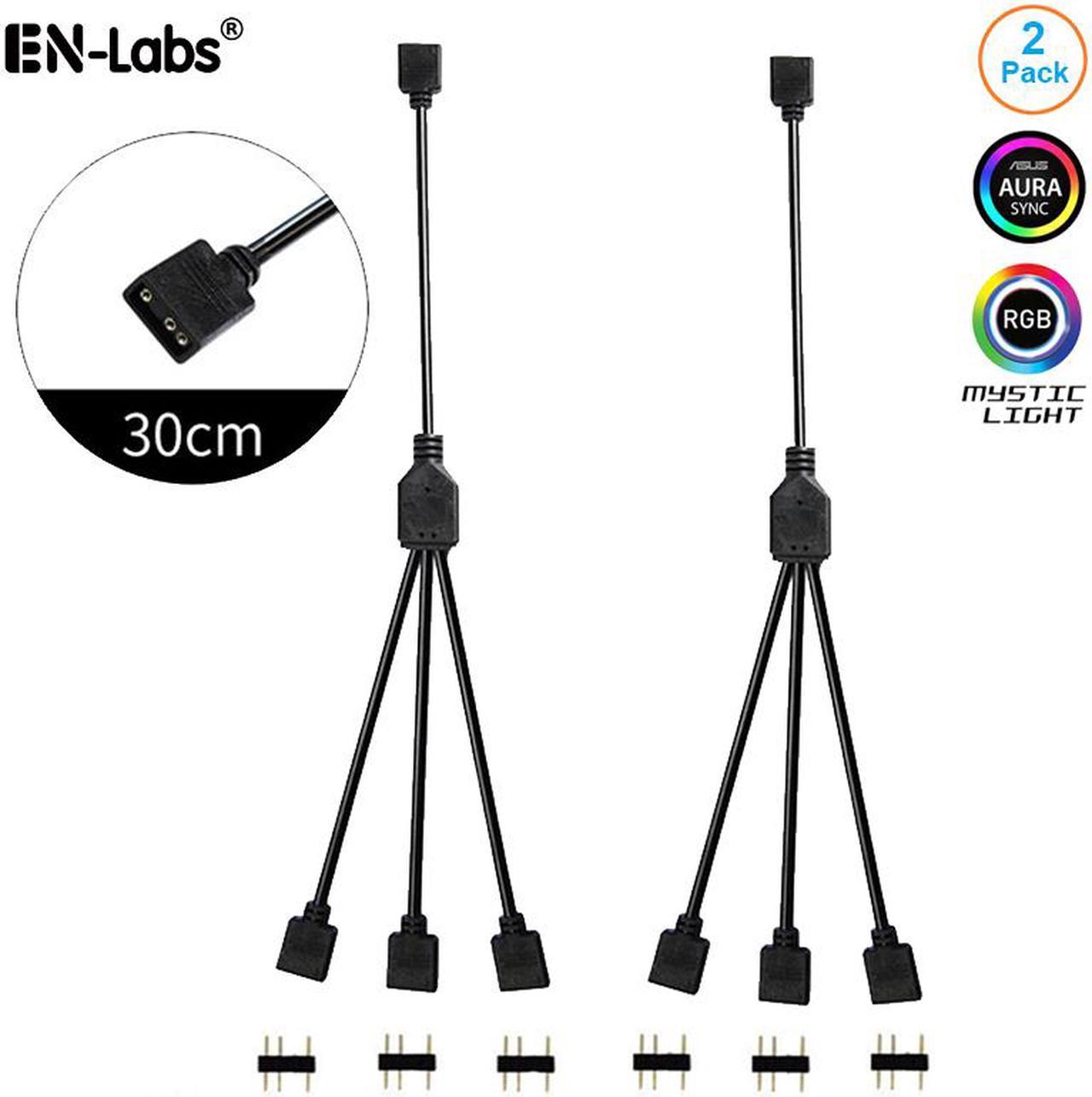 Enlabs 2 Pack 5V 3-Pin RGB 3-Way Female to x Female RBW LED Strip Splitter Cable,3 Port AURA RGB Lighting Hub w/ Gender Changer Adapter - 1 Foot