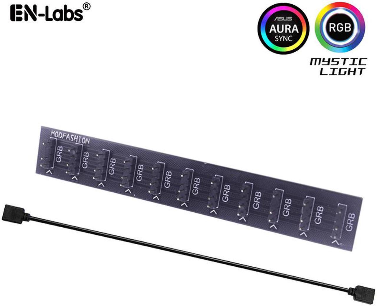 EnLabs 5V 3-pin 10 Ports ARGB AURA 5050 RGB LED Light Strips Splitter Hub to Motherboard for RBW LED Fan Compatible w/ MSI Mystic Light Sync /GIGABYTE RGB FUSION /ASROCK Polychrome