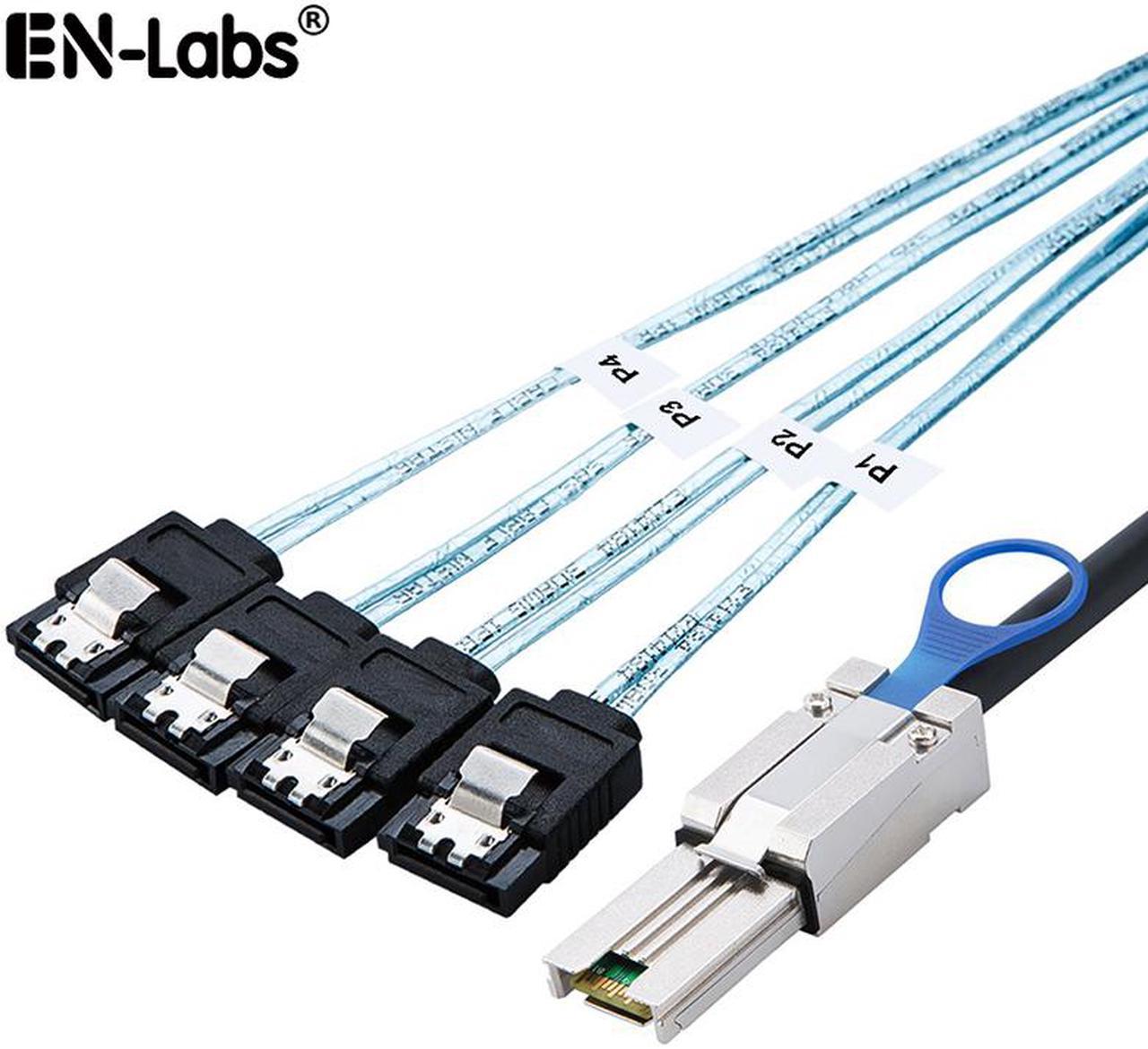 EnLabs SFF80884SATA1M Mini SAS 36Pin (SFF-8088) Male to 4 SATA 7Pin Female Cable with Latch, External Mini SAS SFF8088 Host/Controller to 4 SATA Target/Backplane - 3.3FT