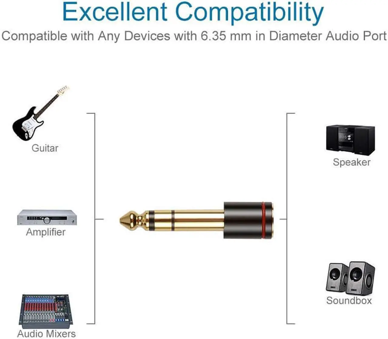 Alt view image 4 of 4 - EnLabs 6.35mm Male to 3.5mm Female Audio Adapter,Gold Plated 1/4 plug to 1/8 inch Jack Stereo AUX Adaptor Converter for CD Players,Multimedia Speakers,Amplifier and Home Stereo - 3Pack
