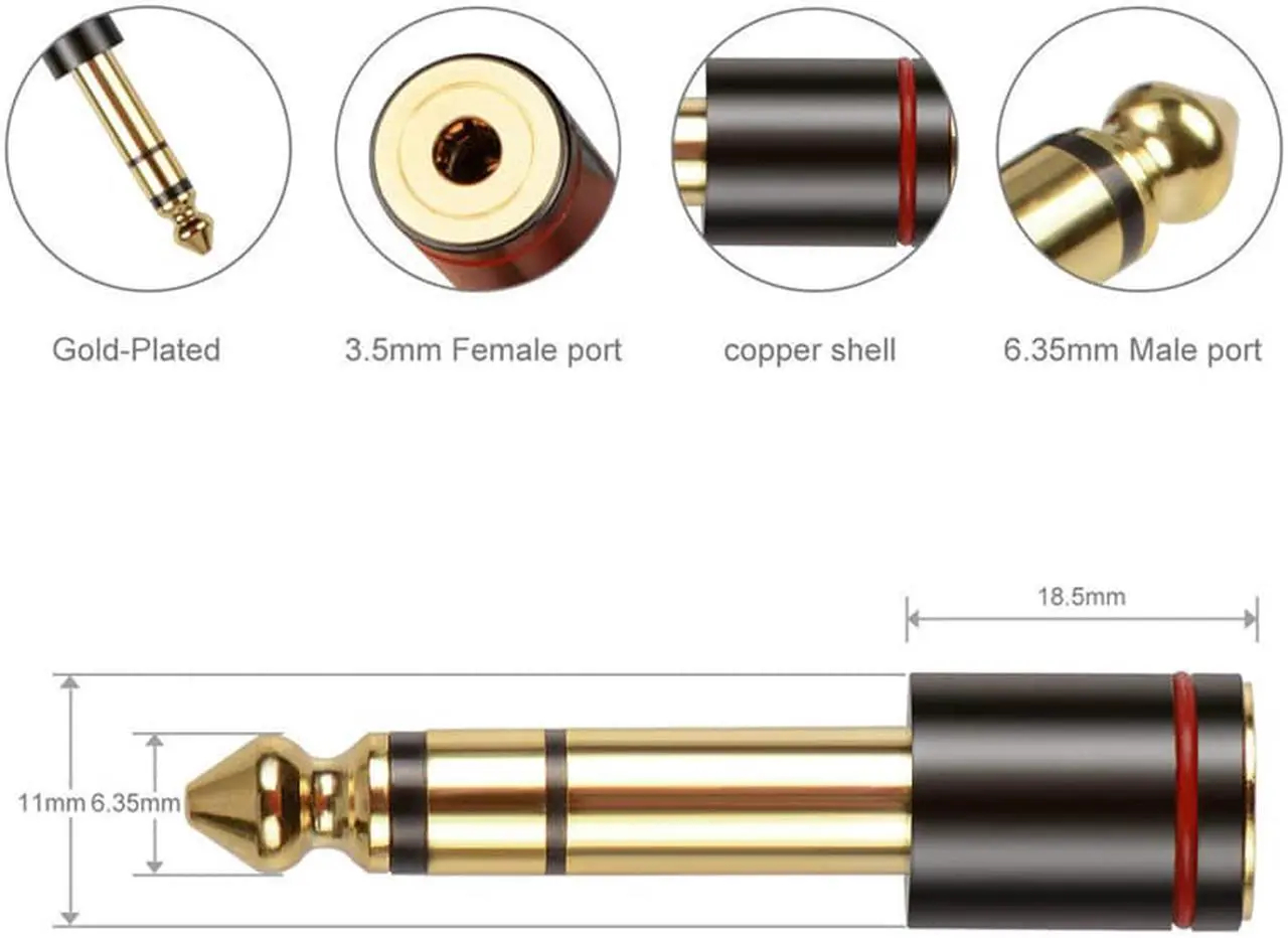 Alt view image 3 of 4 - EnLabs 6.35mm Male to 3.5mm Female Audio Adapter,Gold Plated 1/4 plug to 1/8 inch Jack Stereo AUX Adaptor Converter for CD Players,Multimedia Speakers,Amplifier and Home Stereo - 3Pack