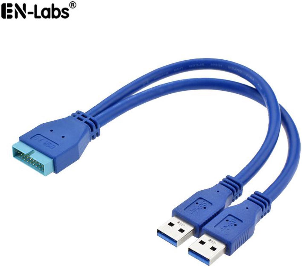 Enlabs MB20PM22U3M10IN Motherboard USB 20pin Male to 2 x USB 3.0 Type-A Male Adapter Cable,USB 20pin to 2 x USB 3.0 Male Splitter Cable - 10inch