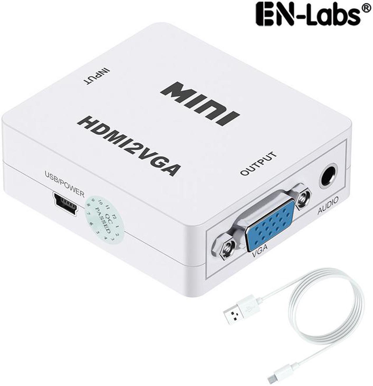 EnLabs BOXHDMI2VGA HD 1080P HDMI to VGA w/ 3.5mm Stereo Audio Video Converter Adapter for HDTVs, Monitors, Projector,Laptop Desktop Computer- 1920x1080p Resolution Ready