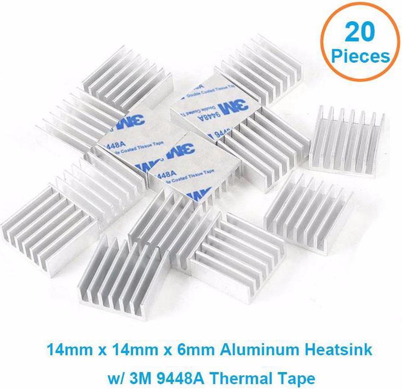 20pcs/lot Aluminum Heatsink 14*14*6mm Electronic Chip Radiator Cooler w/ 3M9448a Thermal Double Sided Adhesive Tape for IC,3D Printer,Motherboard,GPU,Xbox Cooling