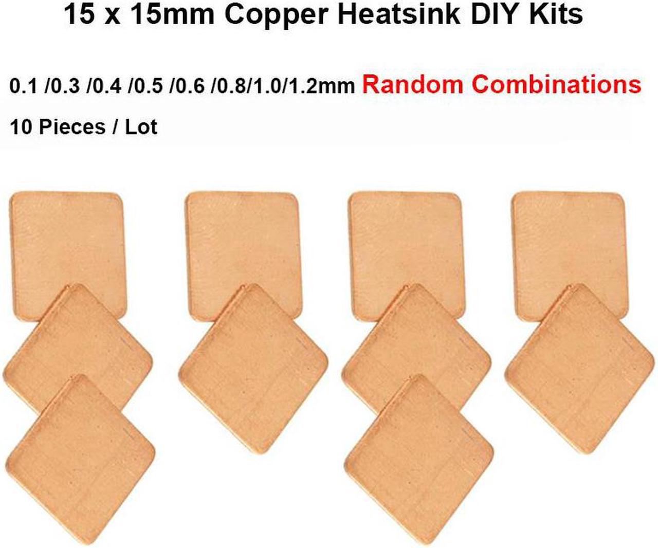 10pcs 15x15x0.1/0.3/0.4/0.5/0.6/0.8/1.0/1.2mm Combo DIY Copper Heatsink thermal Pad,Laptop CPU VGA Chip RAM Memory chips Cooler