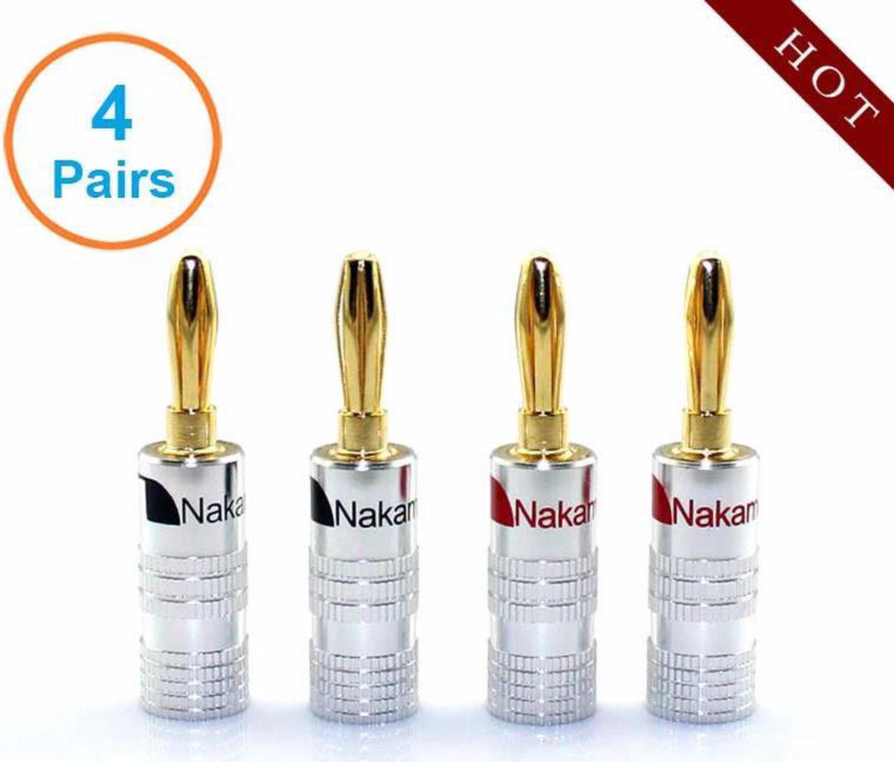 8pcs/ 4 pairs High-Quality Musical Amplifier Speaker Cable Wire Pin Banana Plug  24K Gold Plated Connector w/ Aluminum-Shell