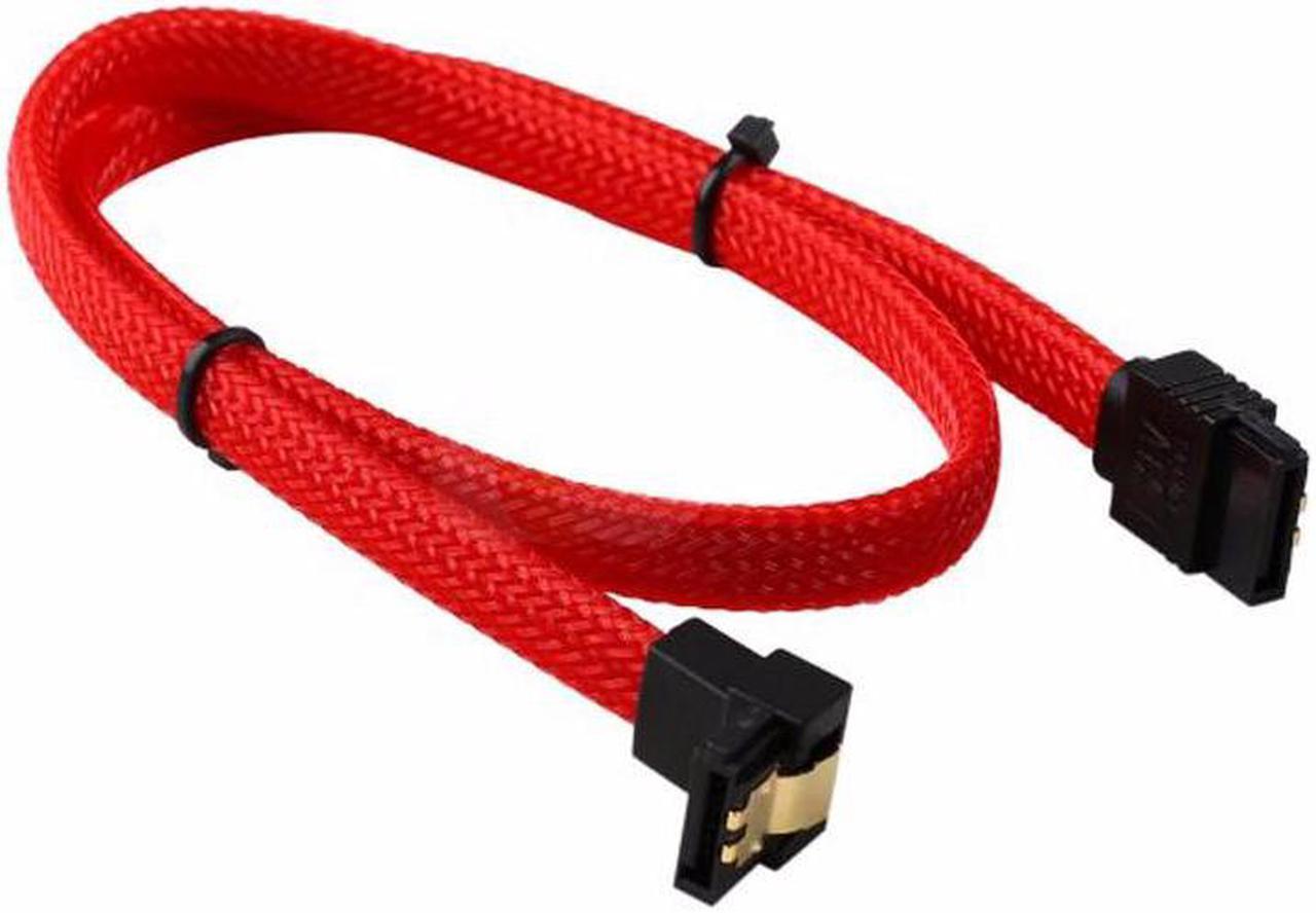 Pro 18 inch Premium 180 to 90 degree 6Gb/s SATA3 DATA cable w/ latch Locking  - Red Sleeved  Braided  Net Jacket