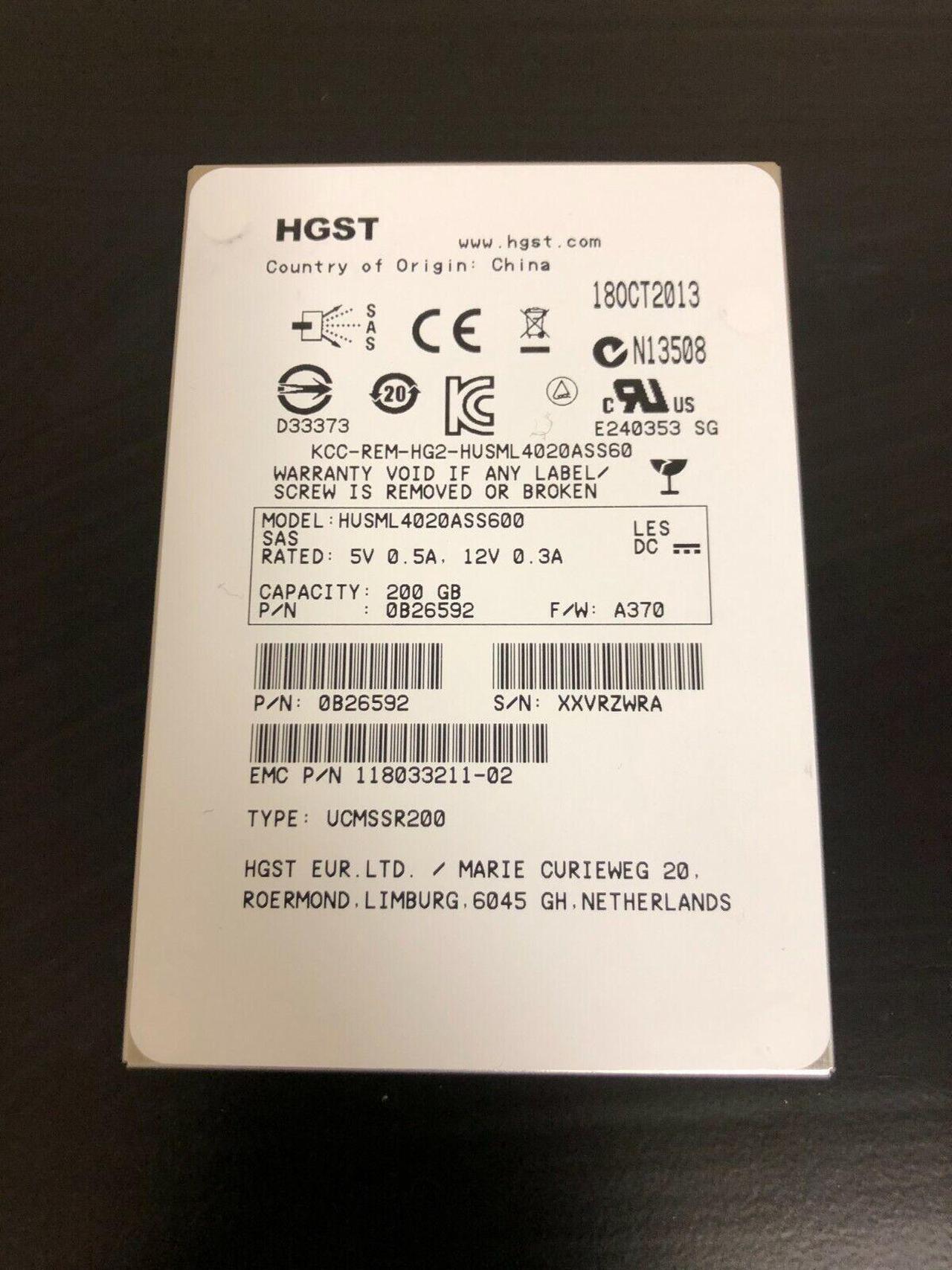 Main image of (NOT FOR HOME PC!) EMC Hitachi HGST 200GB SSD 2.5" 6Gbs SAS 0B26592 Hard Drive HUSML4020ASS600