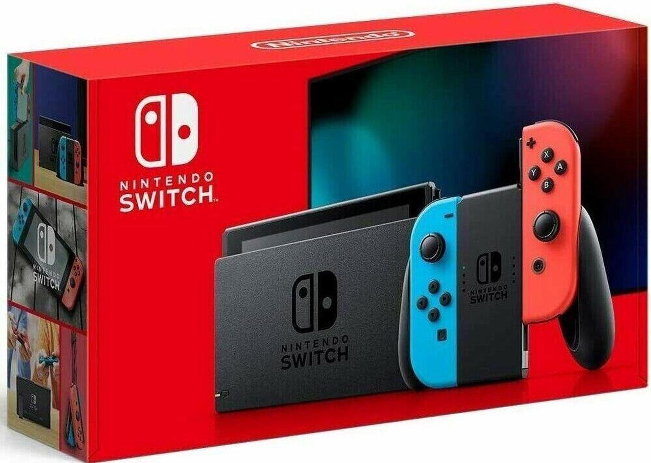 Alt view image 3 of 6 - Nintendo Switch Red Blue Joy Cons 32GB V2 Gaming Console +16GB MicroSD Card