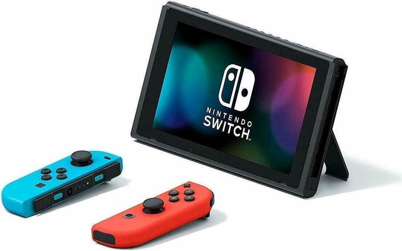 Alt view image 4 of 6 - Nintendo Switch Red Blue Joy Cons 32GB V2 Gaming Console +16GB MicroSD Card
