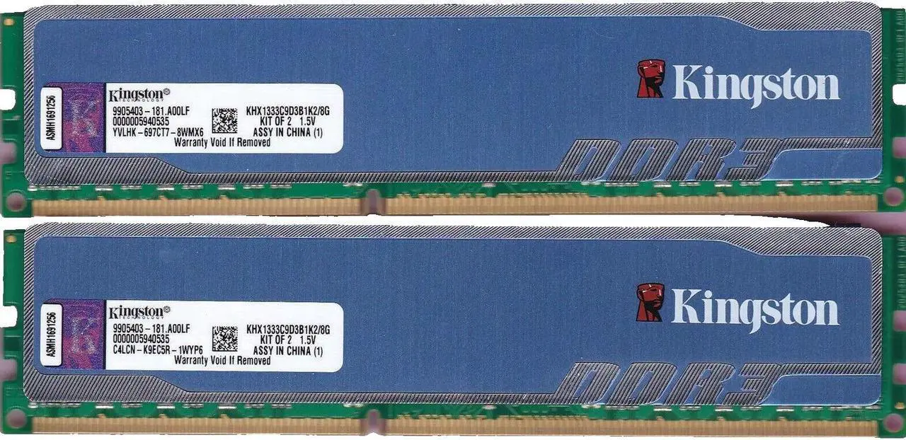 Main image of 8GB 2x4GB PC3-10600 Kingston HyperX KHX1333C9D3B1K2/8G DDR3-1333 Ram Memory Kit