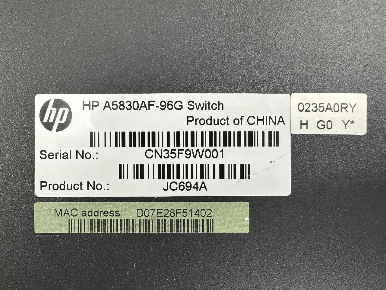 Alt view image 7 of 7 - HPE FlexFabric A5830AF-96G Ethernet Switch 96x 1G RJ45 10x 10G SFP+ 1x PSU Fans