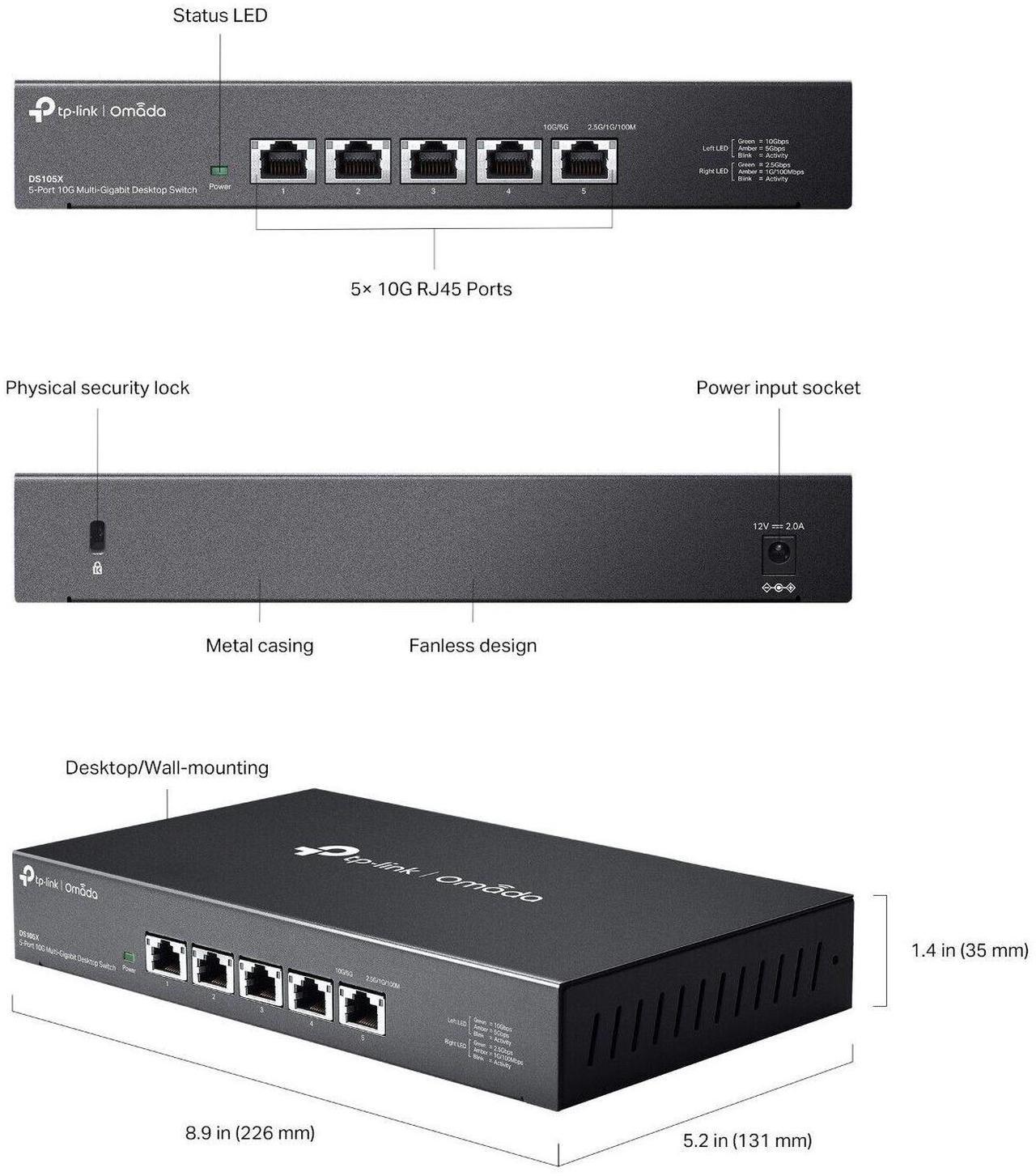 Alt view image 6 of 6 - TP-Link DS105X | Omada 5-Port 10Gbps Gigabit Unmanaged Desktop Switch