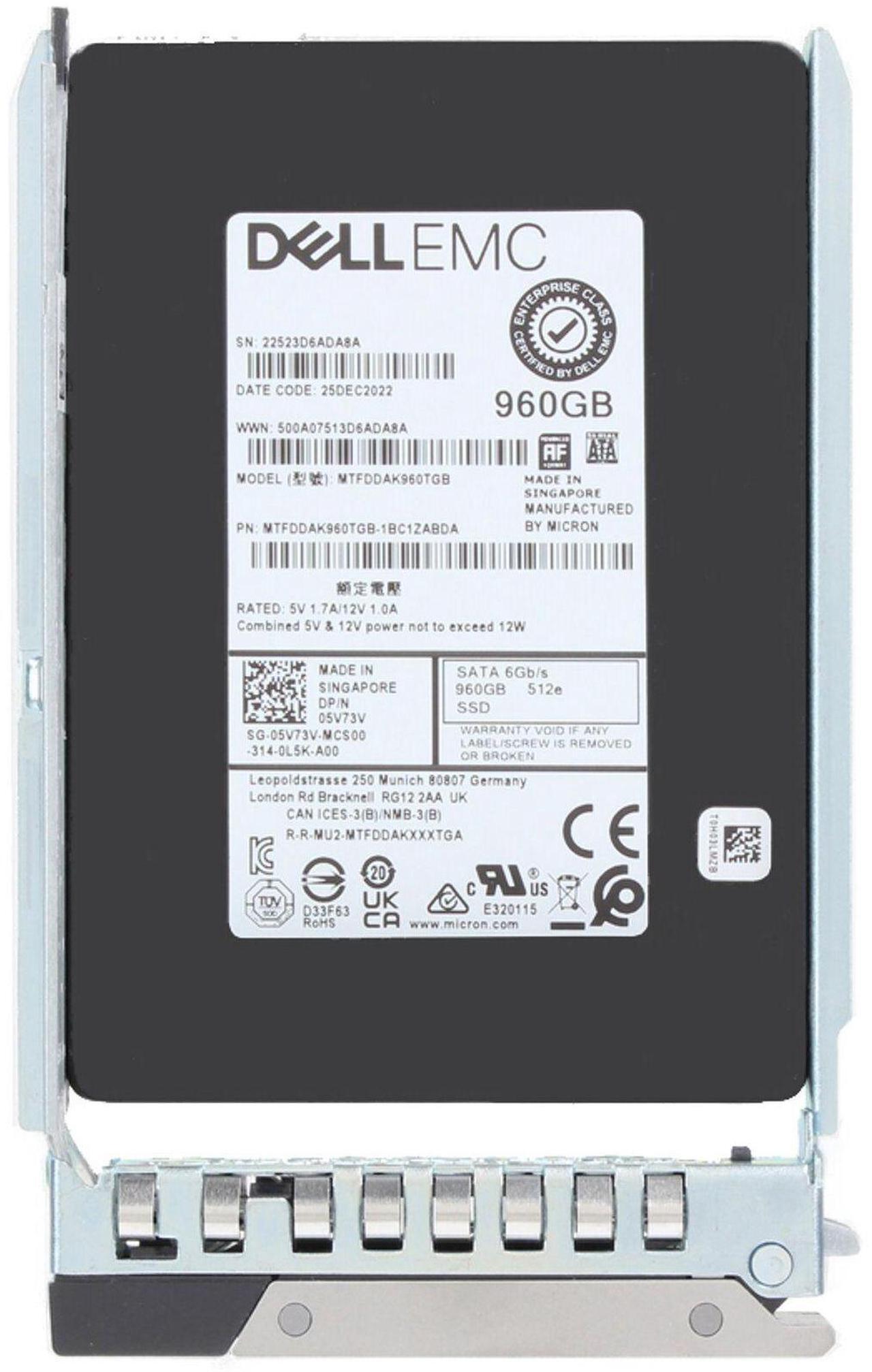 Alt view image 5 of 5 - Dell 960GB 6Gbps SATA MU TLC 7mm 2.5 SSD 512e 5400 Max (5V73V)