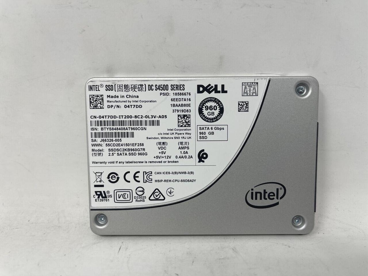 Main image of 04T7DD 4T7DD DELL INTEL DC S4500 960GB SATA 6G 2.5'' SSD SSDSC2KB960G7R
