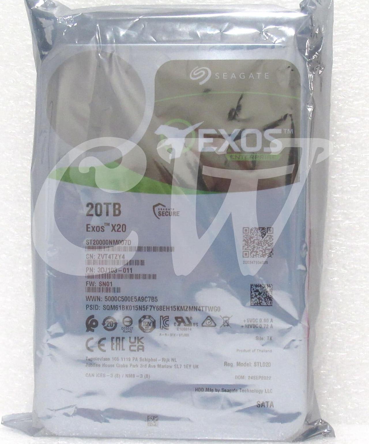Main image of ST20000NM007D Seagate EXOS X20 20TB 7.2K 6G 256MB 3.5in SATA Hard Drive
