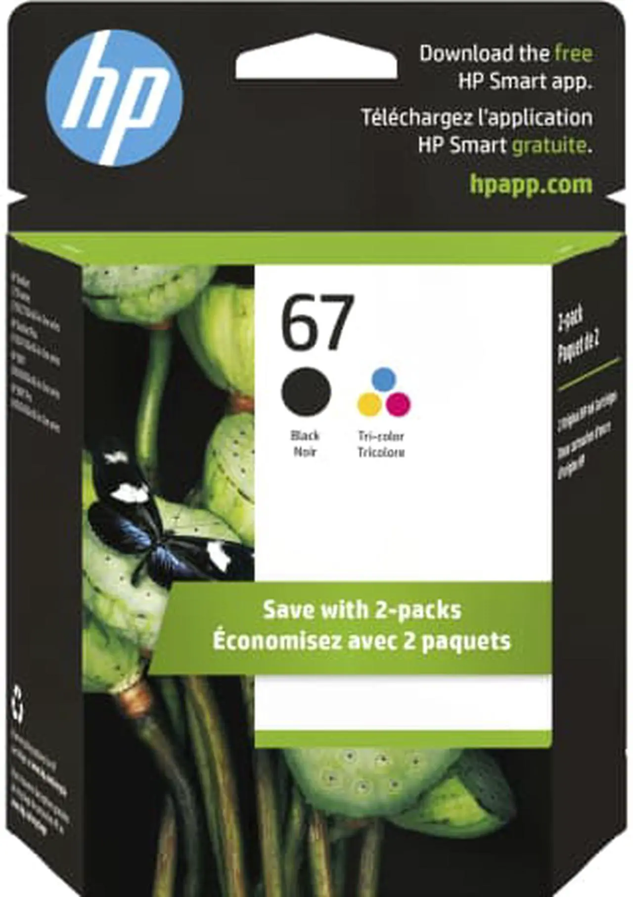 Main image of HP 67 2-pack Black/Tri-color Original Ink Cartridges, 3YP29AN#140