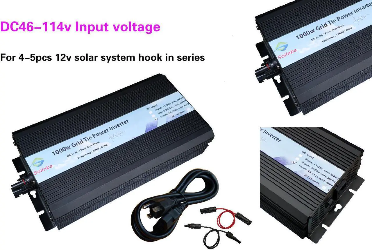 Main image of Solinba 1000w on grid tie pure sine wave power inverter DC46-114v to AC 90-130v, 46-65Hz, USA plug, black color