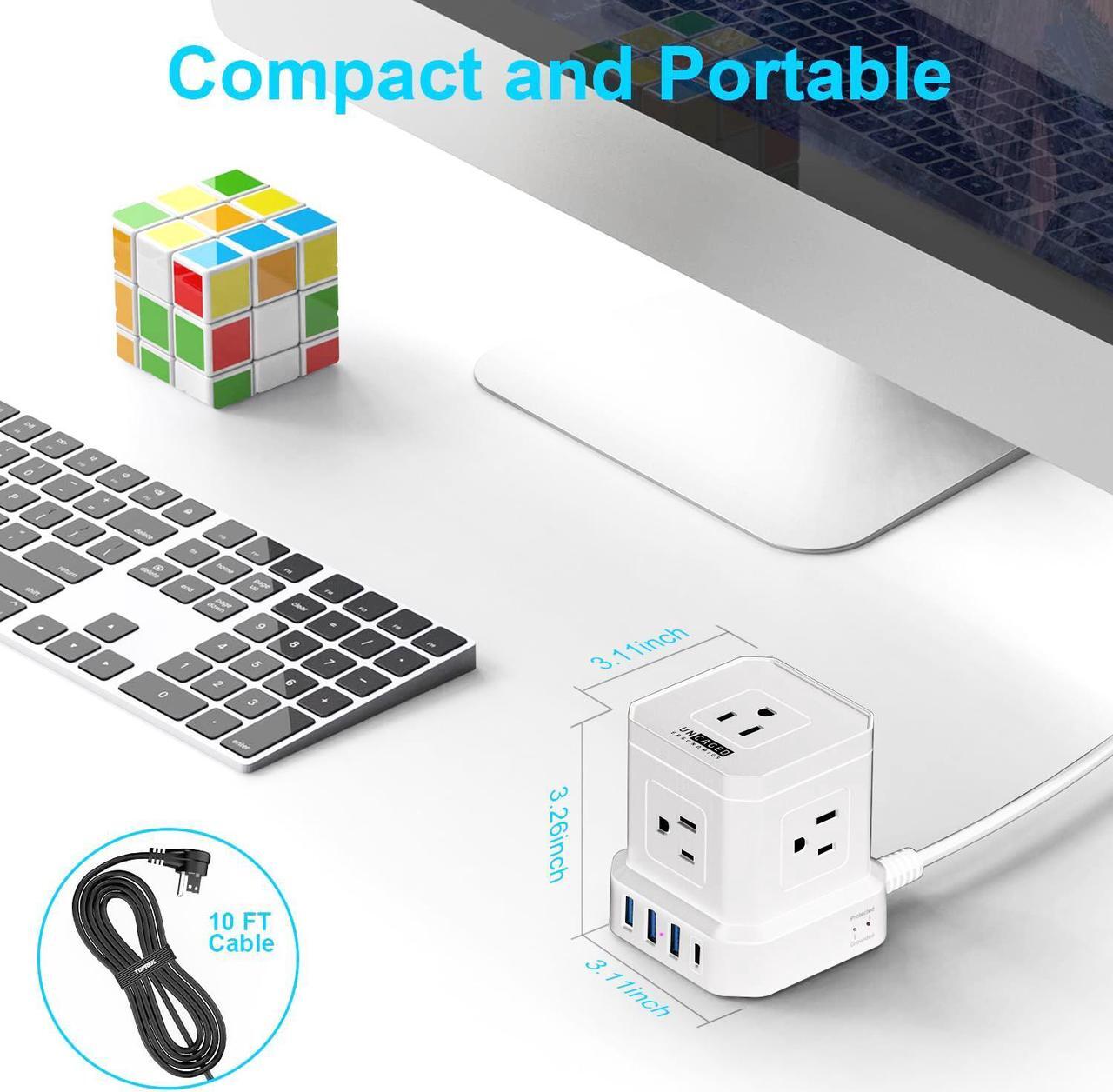 Alt view image 5 of 7 - Cube Power Strips with Surge Protection, 10ft Extension Cord with Multiple Outlets, 5 AC Plugs + 3 USB + 1 USB-C Fast Charging Power Strip with USB Ports, Mountable On/Off Switch Charging Station