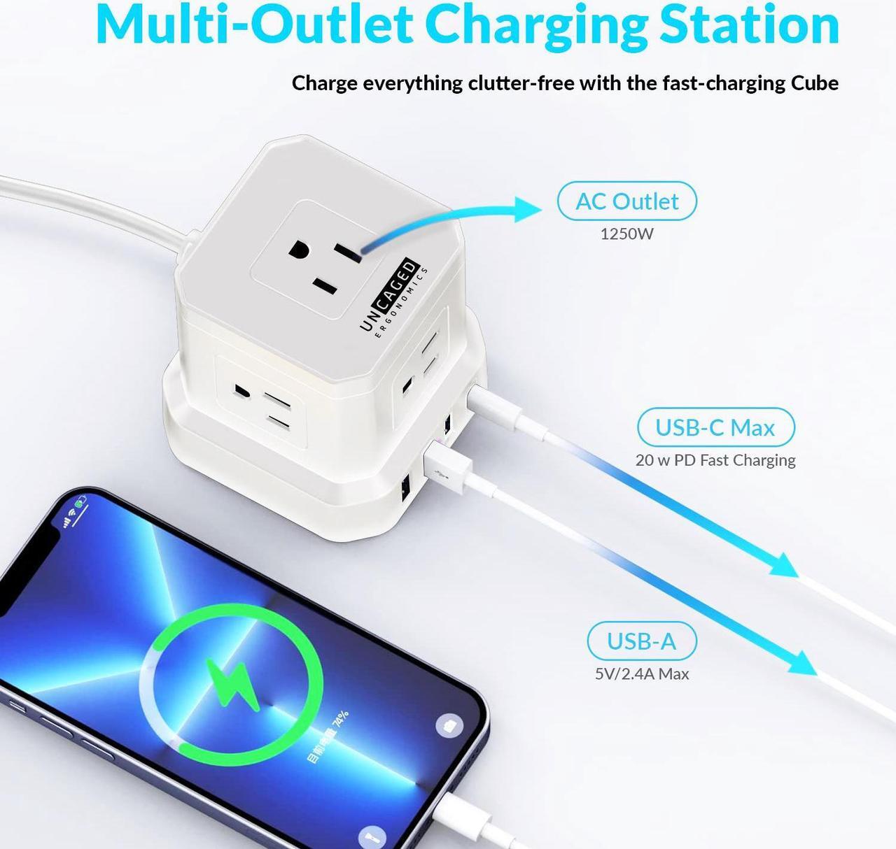 Alt view image 3 of 7 - Cube Power Strips with Surge Protection, 10ft Extension Cord with Multiple Outlets, 5 AC Plugs + 3 USB + 1 USB-C Fast Charging Power Strip with USB Ports, Mountable On/Off Switch Charging Station