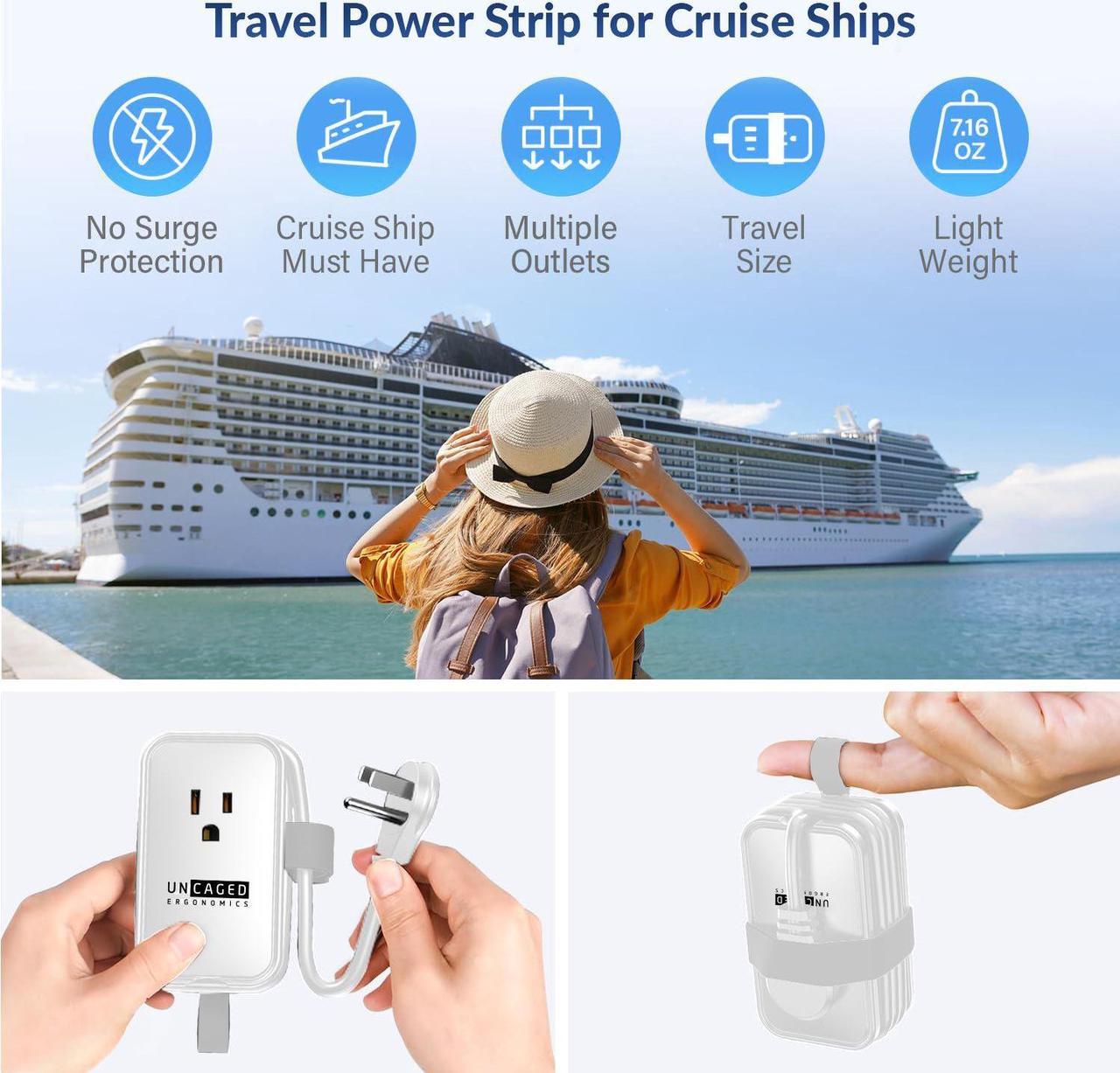Alt view image 4 of 7 - Portable Travel Power Strip with USB Ports, 3ft Travel Extension Cord with Multiple Outlets, 3 AC Outlets + 2 USB + 1 Fast-Charging USB-C, No Surge Travel Power Strip for Cruise Ship Home Office White