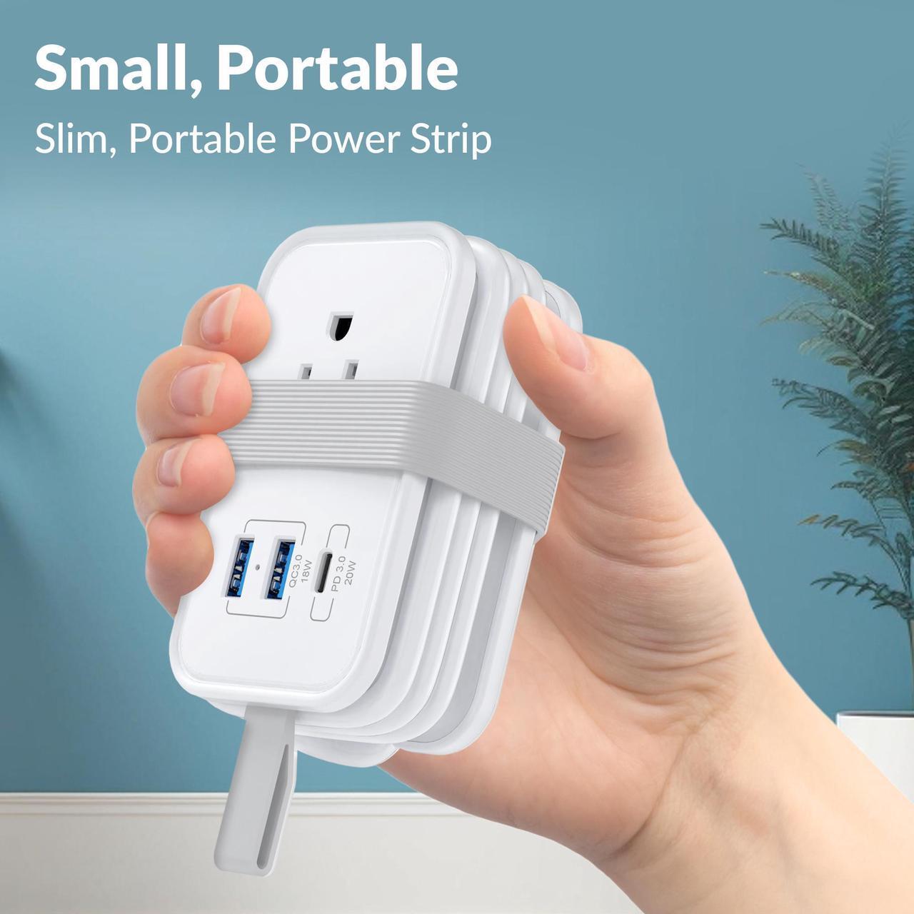 Alt view image 7 of 7 - Portable Travel Power Strip with USB Ports, 3ft Travel Extension Cord with Multiple Outlets, 3 AC Outlets + 2 USB + 1 Fast-Charging USB-C, No Surge Travel Power Strip for Cruise Ship Home Office White