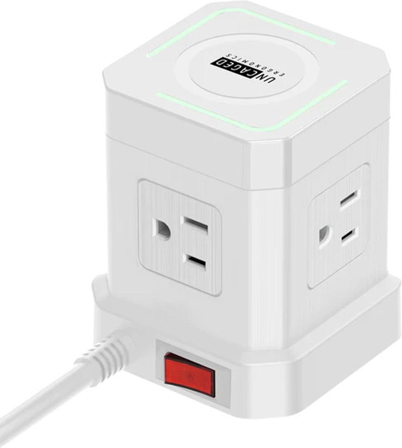 Alt view image 5 of 5 - Wireless Charger Cube Power Strip with USB Ports, Power Strips with Surge Protection, 10ft Extension Cord with Multiple Outlets, 4 AC Plugs + 3 USB + 1  USB-C Fast Charging, Mountable On/Off Switch