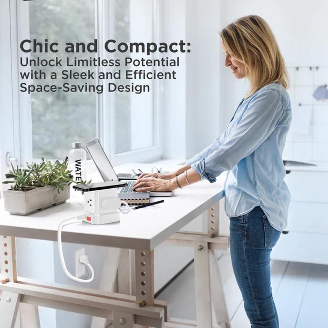 Alt view image 4 of 5 - Wireless Charger Cube Power Strip with USB Ports, Power Strips with Surge Protection, 10ft Extension Cord with Multiple Outlets, 4 AC Plugs + 3 USB + 1  USB-C Fast Charging, Mountable On/Off Switch