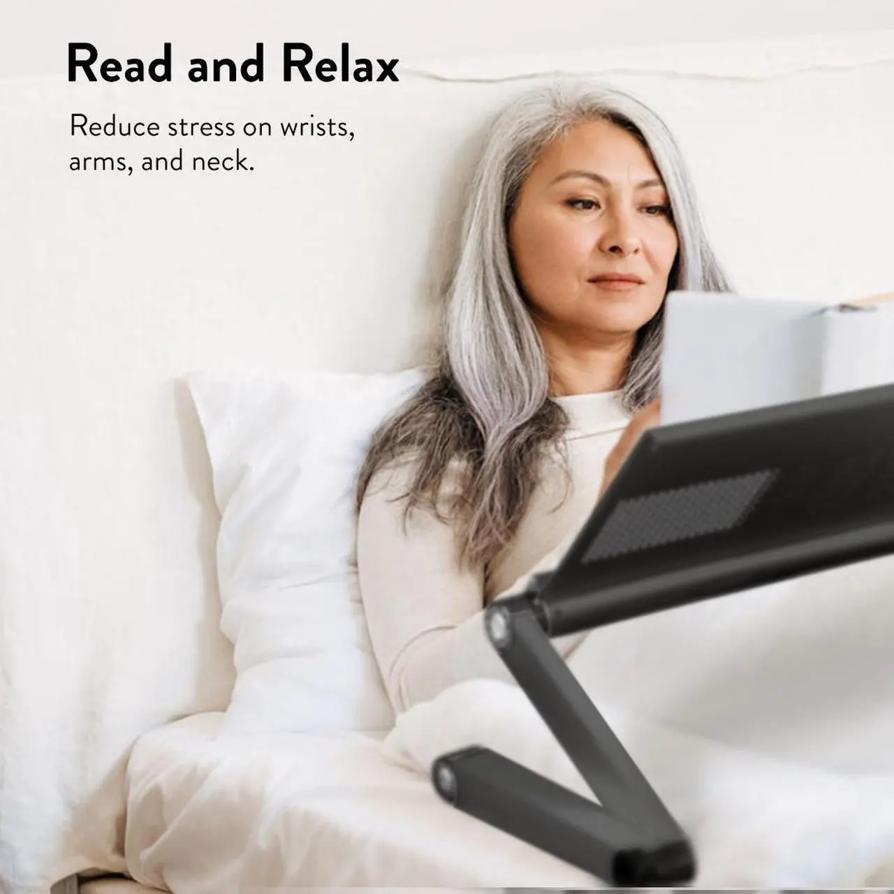 Alt view image 6 of 12 - Adjustable Book Holder and Laptop Stand - Portable Aluminum Book Stand for Textbooks, Cookbooks, Recipe Books, and Tablets