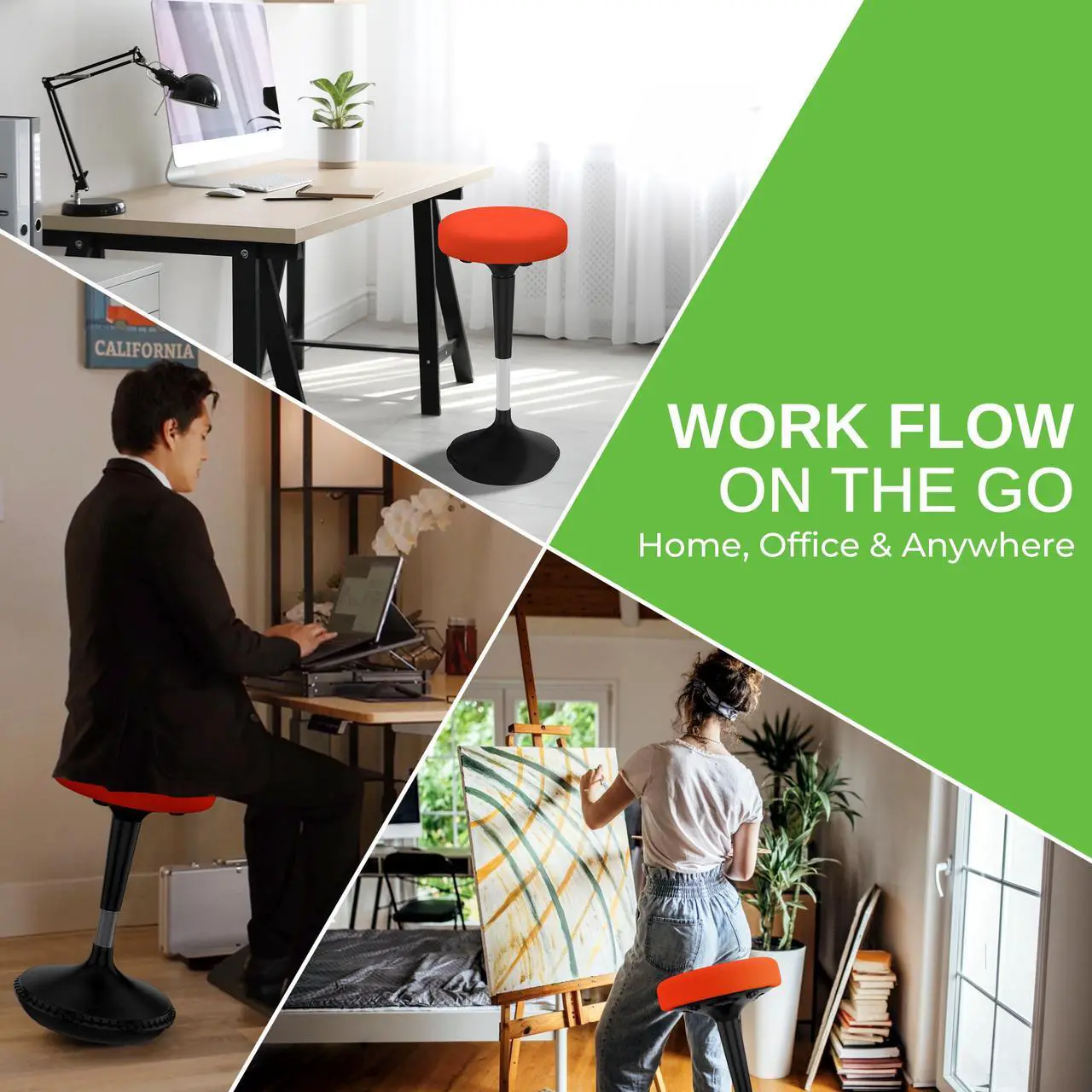 Alt view image 7 of 14 - Wobble Stool Standing Desk Stool - tall office chair for standing desk chair wobble stools for classroom seating adhd chair height adjustable stool 23-33" Active stool for standing desk wobble chairs