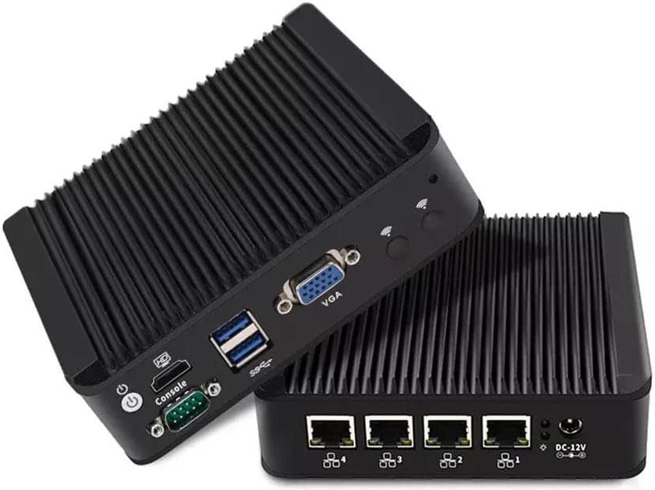 Micro Firewall Appliance, Fanless Mini PC, OPNsense, Intel Celeron J4125, VPN, Router PC, 4 x Intel i225-V 2.5G LAN, AES-NI, 1xHDMI 1xVGA 1xRJ45 COM 2xUSB 3.0, No Ram, No Storage