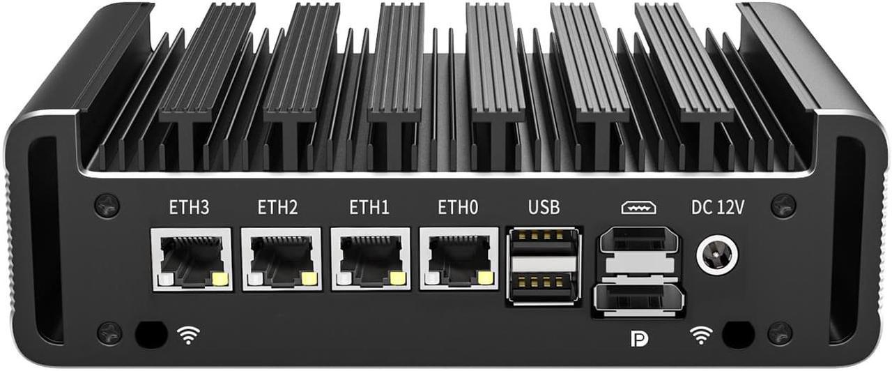 Micro Firewall Appliance, Fanles Mini PC, Intel Celeron J6412, Partaker H6, pfSense, OPNsense, VPN, Soft Router, AES-NI, 4 x Intel I226, HDMI, DP, 2 x COM, 8G DDR4 RAM, 128G SSD