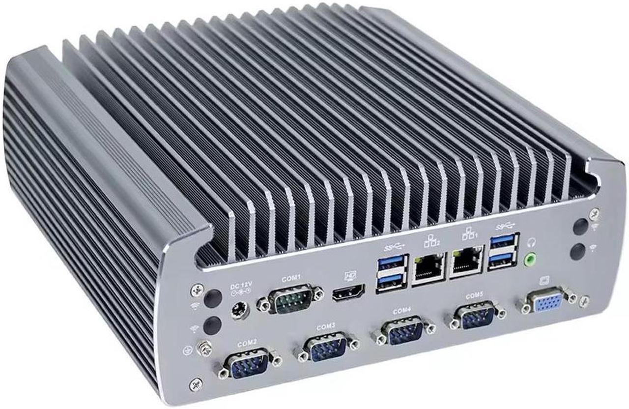 Partaker Fanless Mini PC, Industrial Computer, Windows 11 Pro or Linux Ubuntu, I3 6100T, I20, 2 x LAN, 1 x VGA, 1 x HDMI, 6 x COM, 10 x USB, 1 x CAN, 8G RAM, 128G SSD