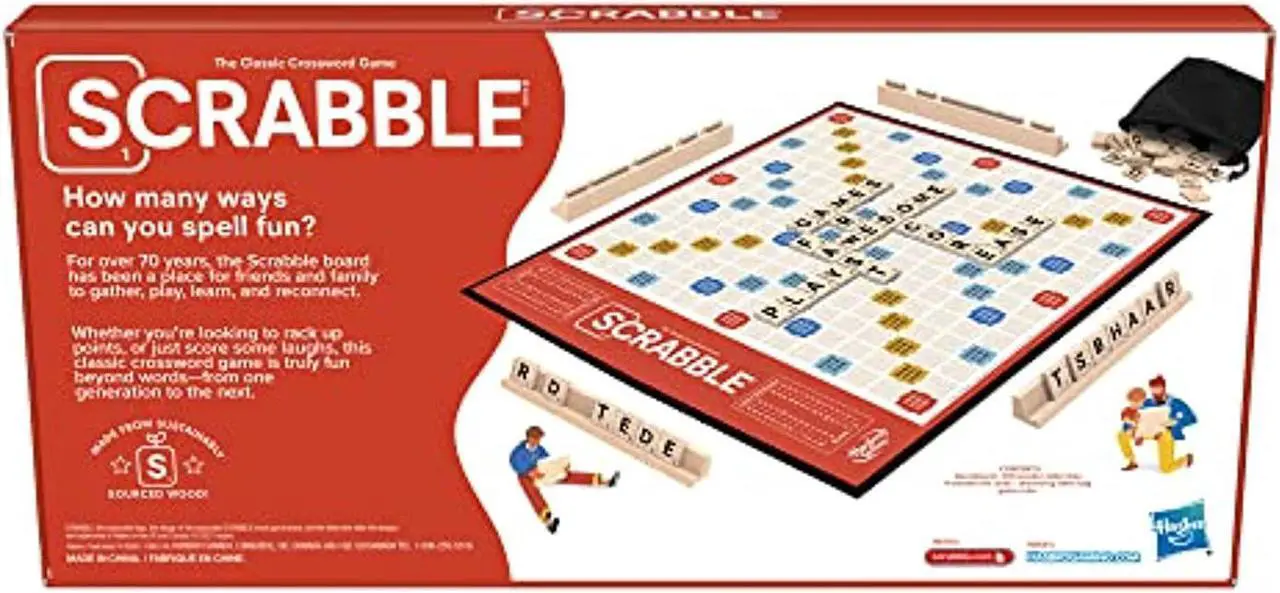 Alt view image 5 of 8 - F4204 Scrabble Board Game, Classic Word Game for Kids Ages 8 and Up, Fun Family Game for 2-4 Players, The Classic Crossword Game Hasbro